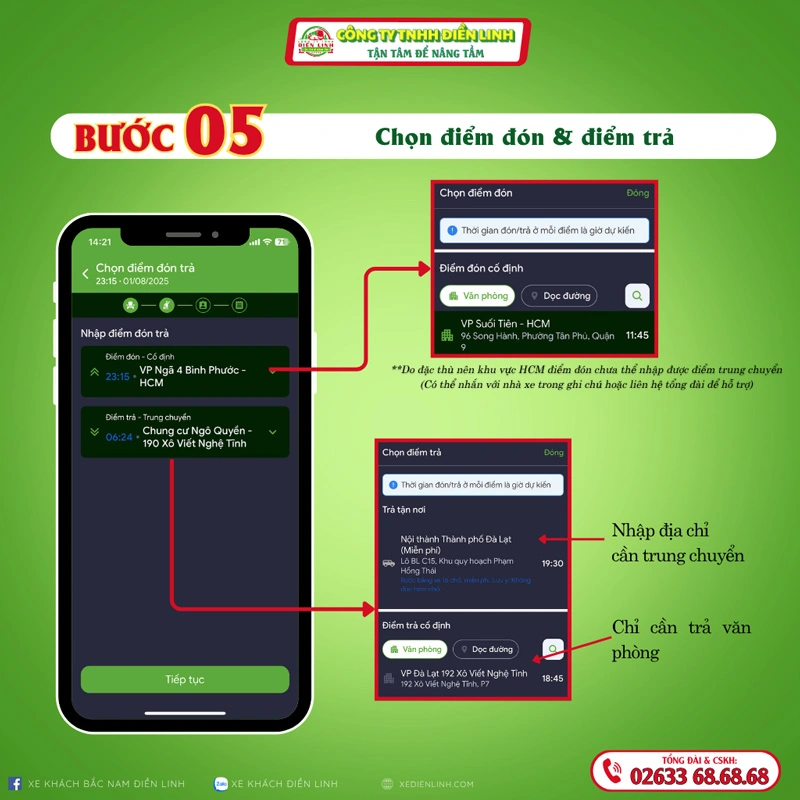 Hướng dẫn đặt vé online trên App Nhà Xe Điền Linh